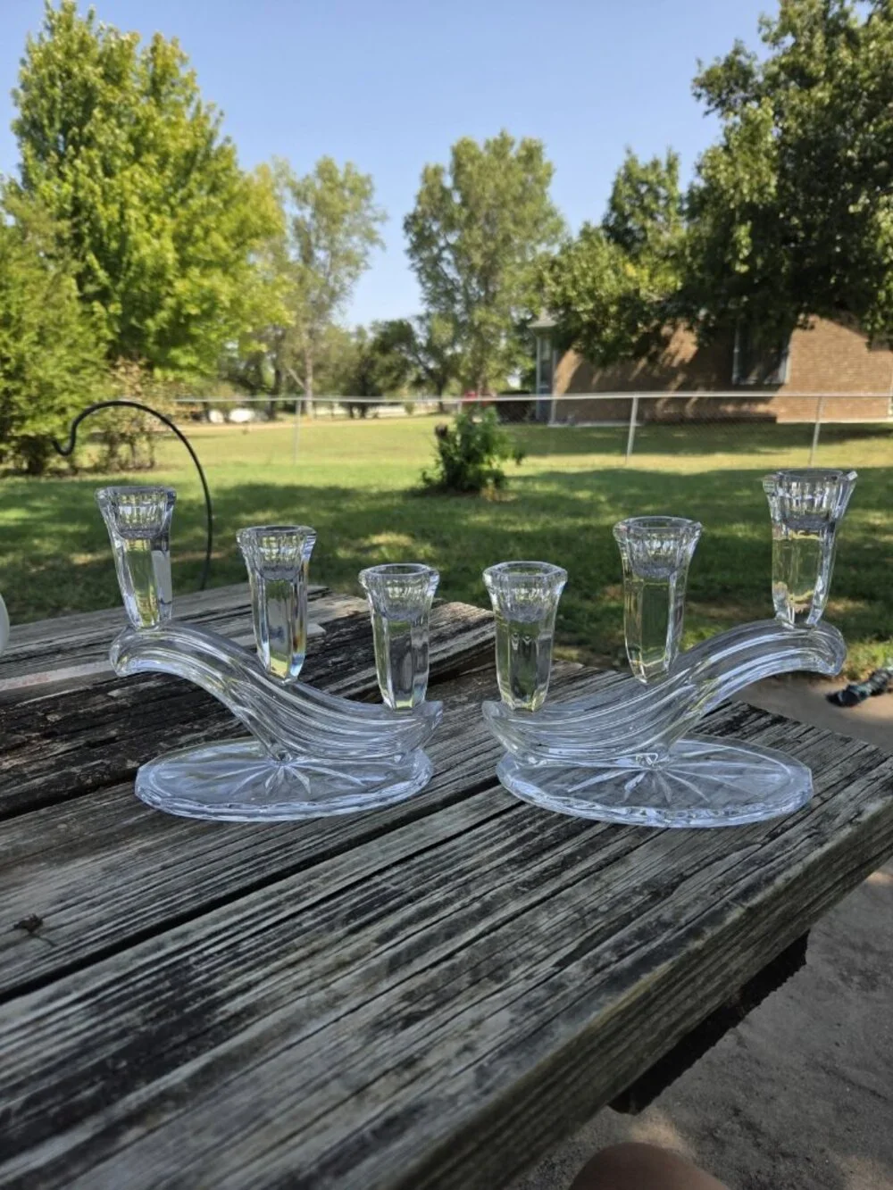 Vintage Pair Buder Bleikristall 3 Arm 24% Lead Crystal Candelabra Set 2